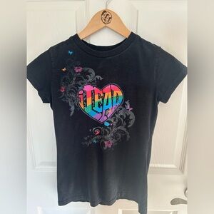 Black Kids T-Shirt with Colorful Heart Design size large